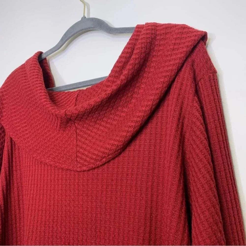 Sympli Burnt Red Off Shoulder Waffle Knit Semi Cropped Sweater Top Size 16